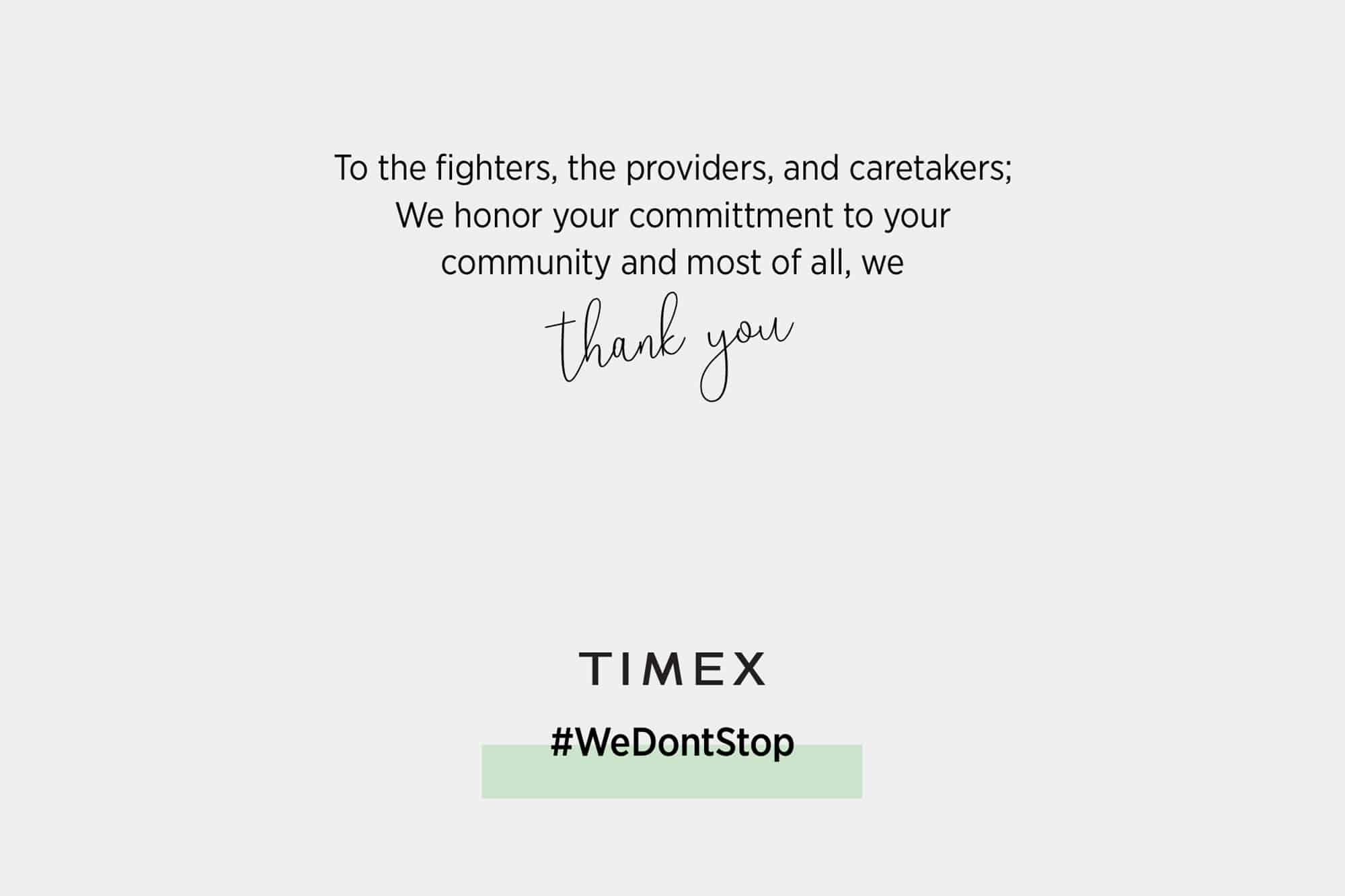 Timex Highlights Coronavirus Heroes with the We Don’t Stop Watch Giveaway Campaign