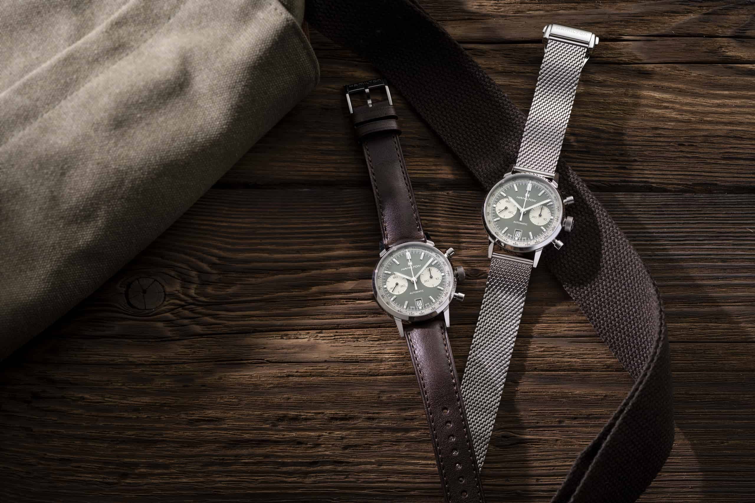 Hamilton’s new Intra-Matic H and Intra-Matic Chronograph in green Hamilton-Intra-Matic-Auto-Chrono_H38416160-H38416560_Lifestyle-scaled