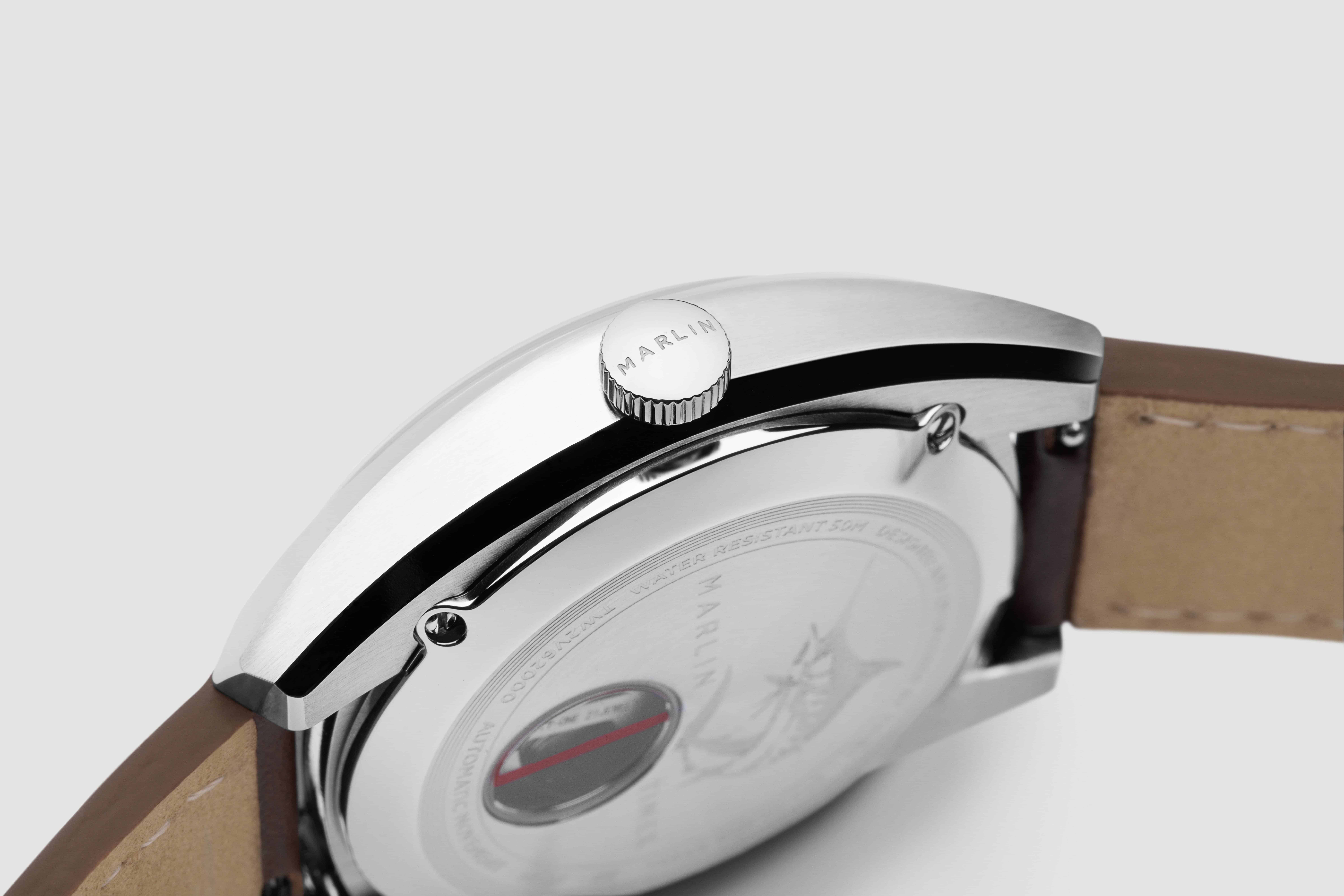 Timex Orologio Automatico Uomo Marlin Sub-Dial - 39mm, Quadrante Argentato, Cinturino Marrone