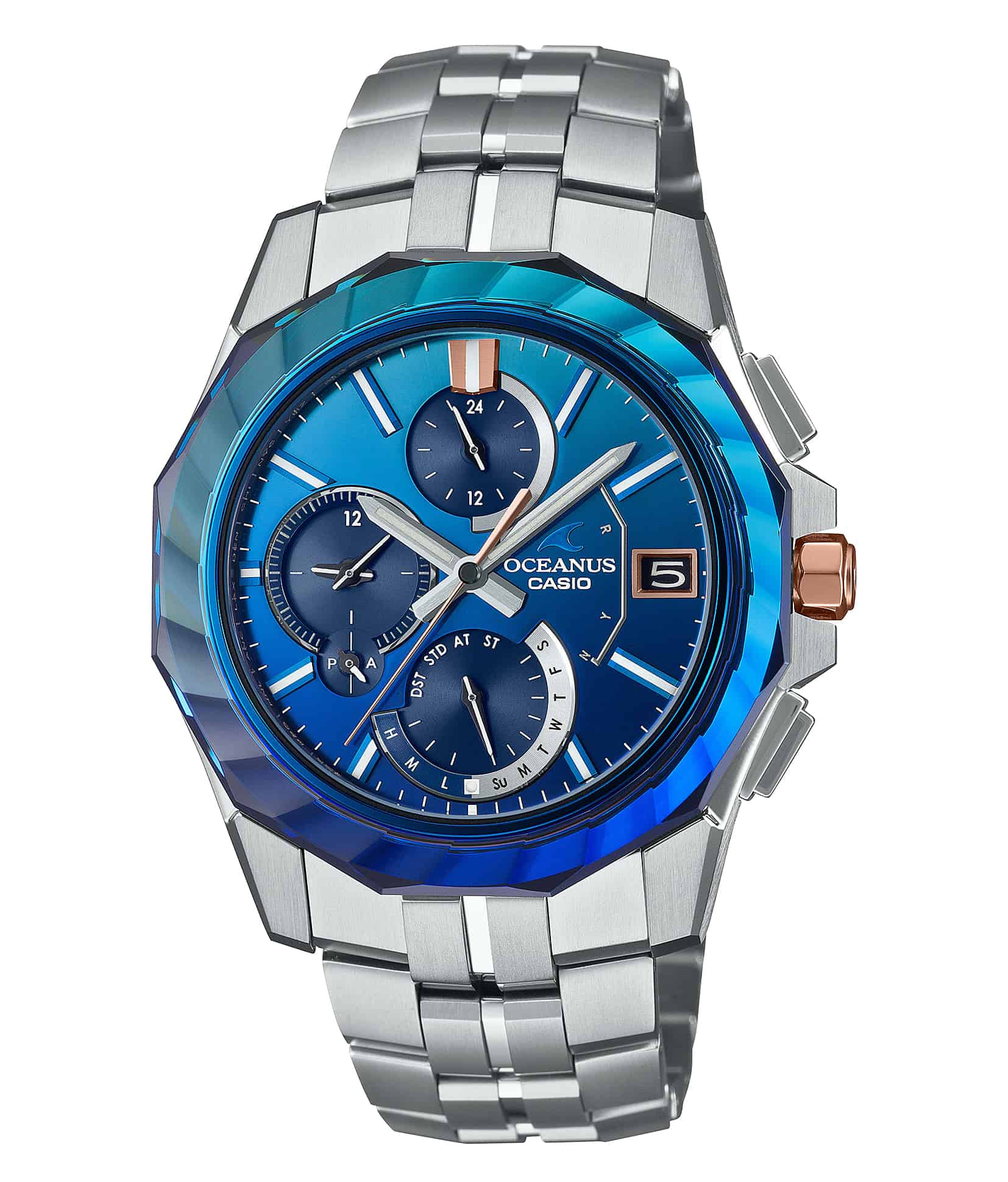 The New Casio Oceanus Pays Tribute to the Deep Blue Sea with Spiral-Cut Sapphire Bezel Anchored by Hardened Titanium Case and Bracelet